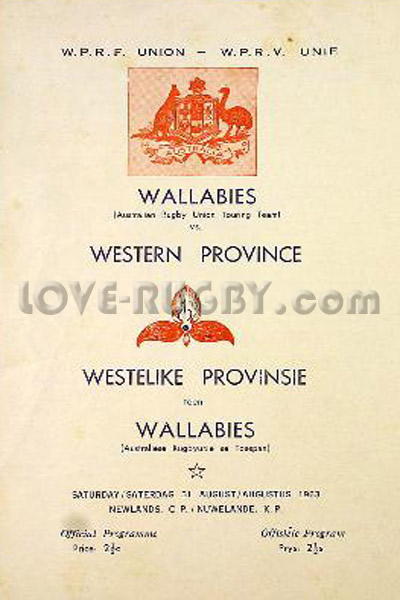 1963 Western Province v Australia  Rugby Programme